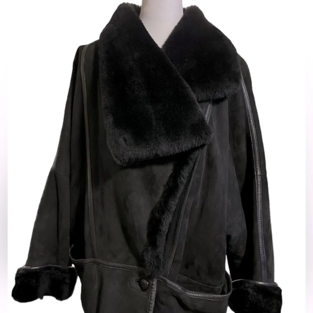 Vintage Christia Hana K Suede Fur Black Coat - Picture 4 of 17